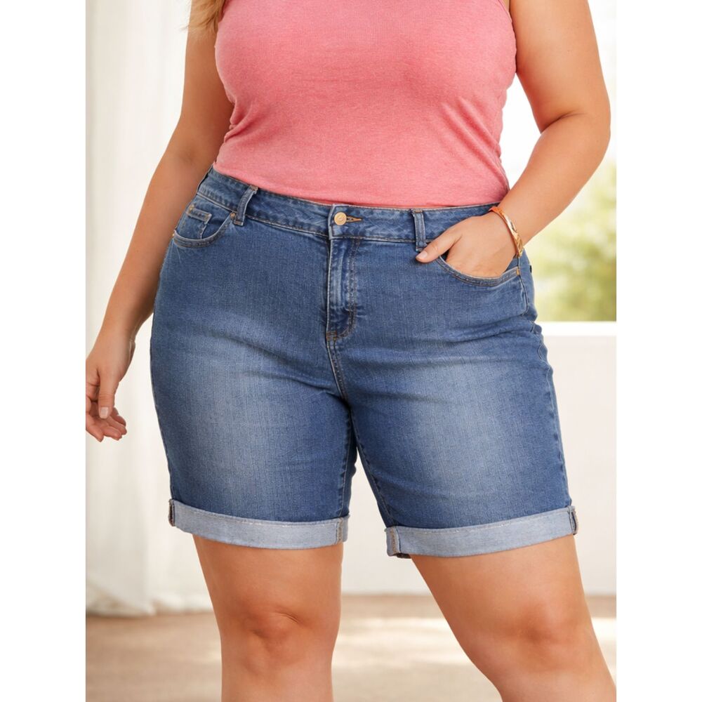 Avenue Denim Womens Bermuda Jean Shorts 20 Cuffed Stretch Mid Rise Plus Size